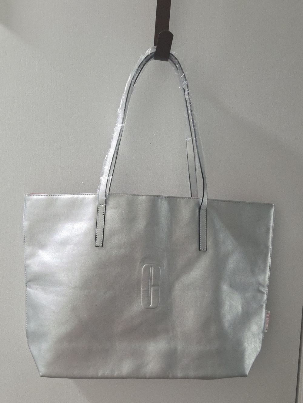 Clinique Metallic Silver Tote with Embossed Logo